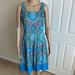 NWT  TALBOT Vibrant Blue and Green Paisley Midi Dress Size 6P